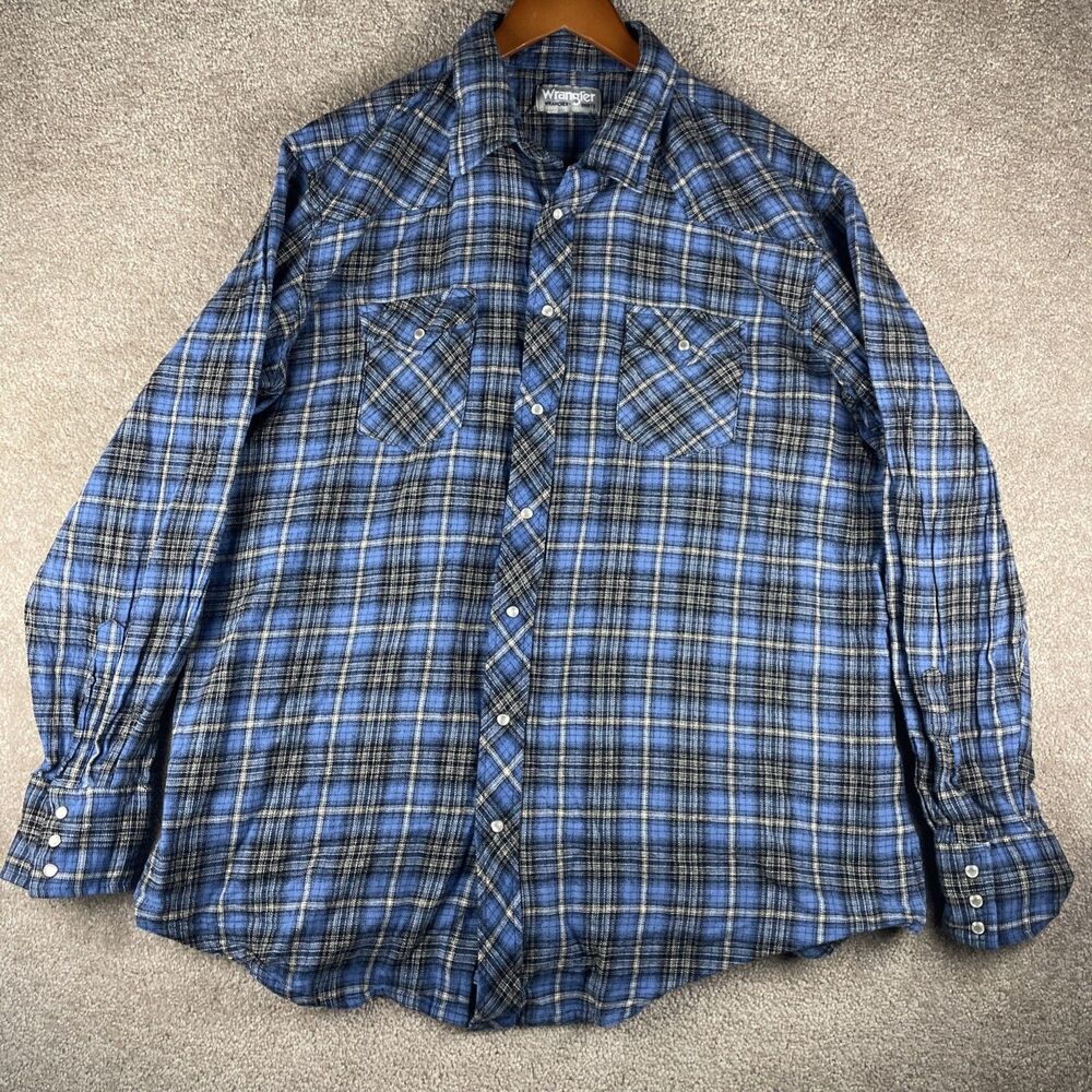 Vintage Wrangler Wrancher Pearl Snap Flannel Mens Western Long Sleeve 2XLT Tall